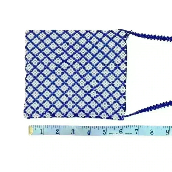 Hand beaded purse royal blue and white - Picture 2 of 9